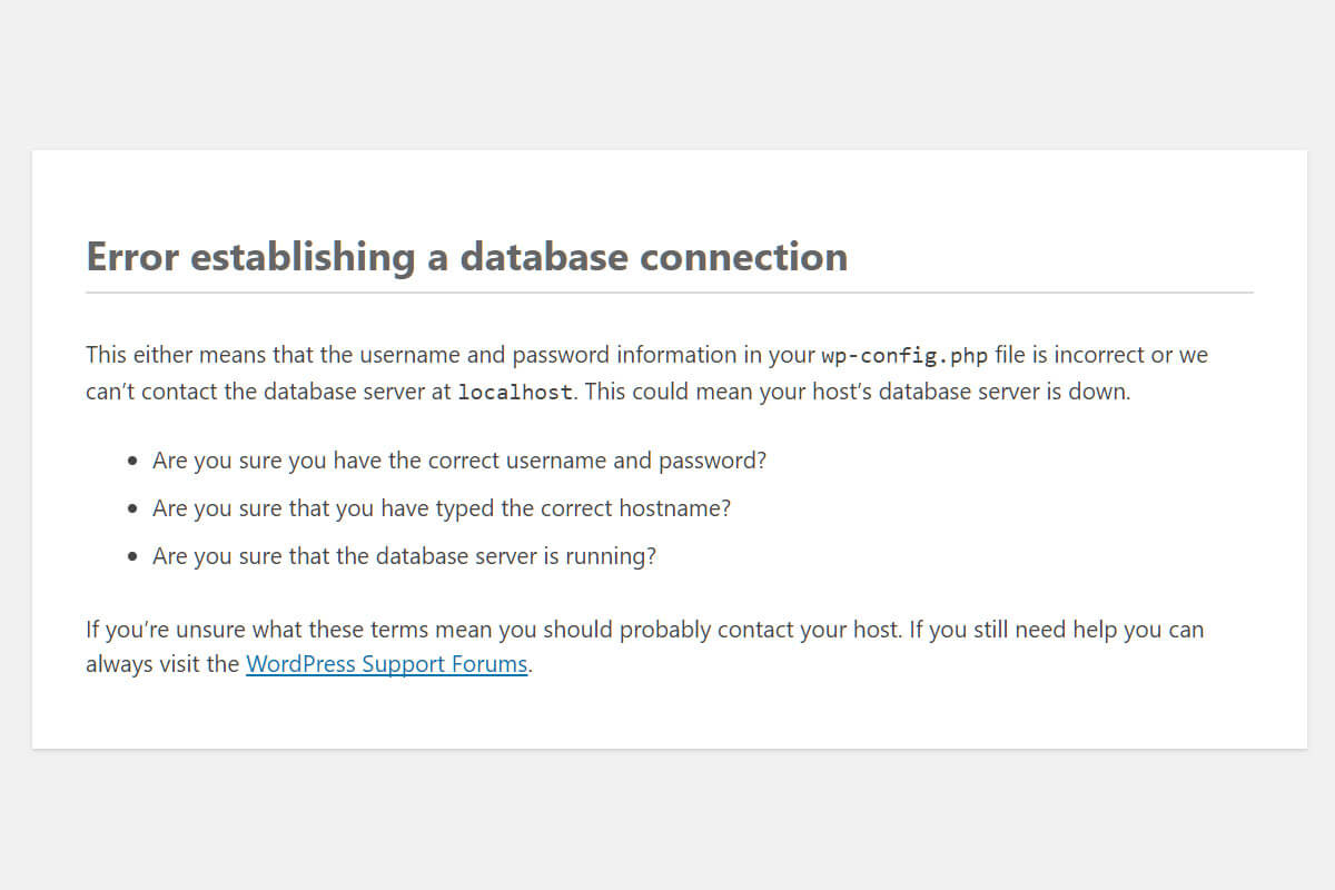 Error establishing a database connection w WordPress